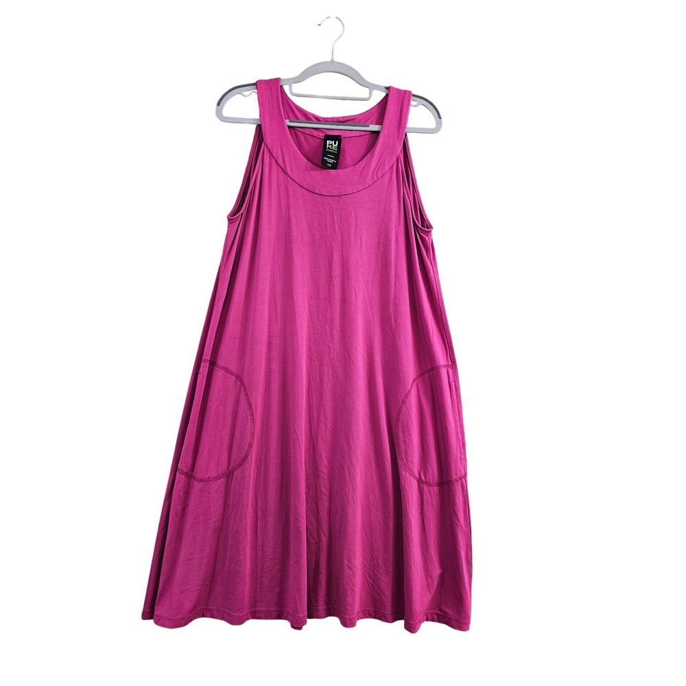 Pure Essence Dress Medium Pink Solid Bamboo Rayon Sleeveless Pocket‎ Trapeze EUC